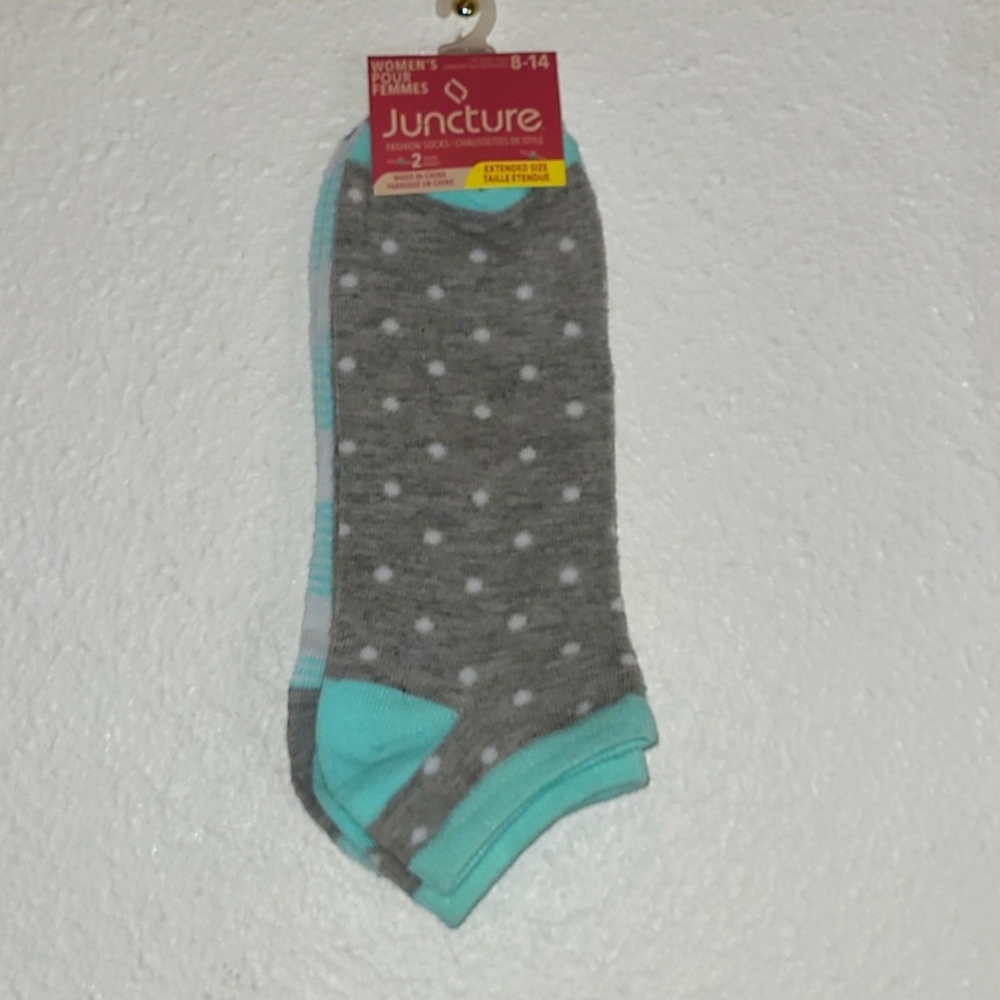Juncture Womens Girls Low Cut Socks 2 Pairs Polka Dot Stripes Shoe Sz 8-14 NWT